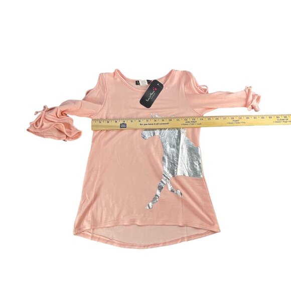 Love Alexa Girls Top Size M Unicorn Print Top Pink Ruffled Tie Sleeves Rayon Ble - Picture 7 of 8